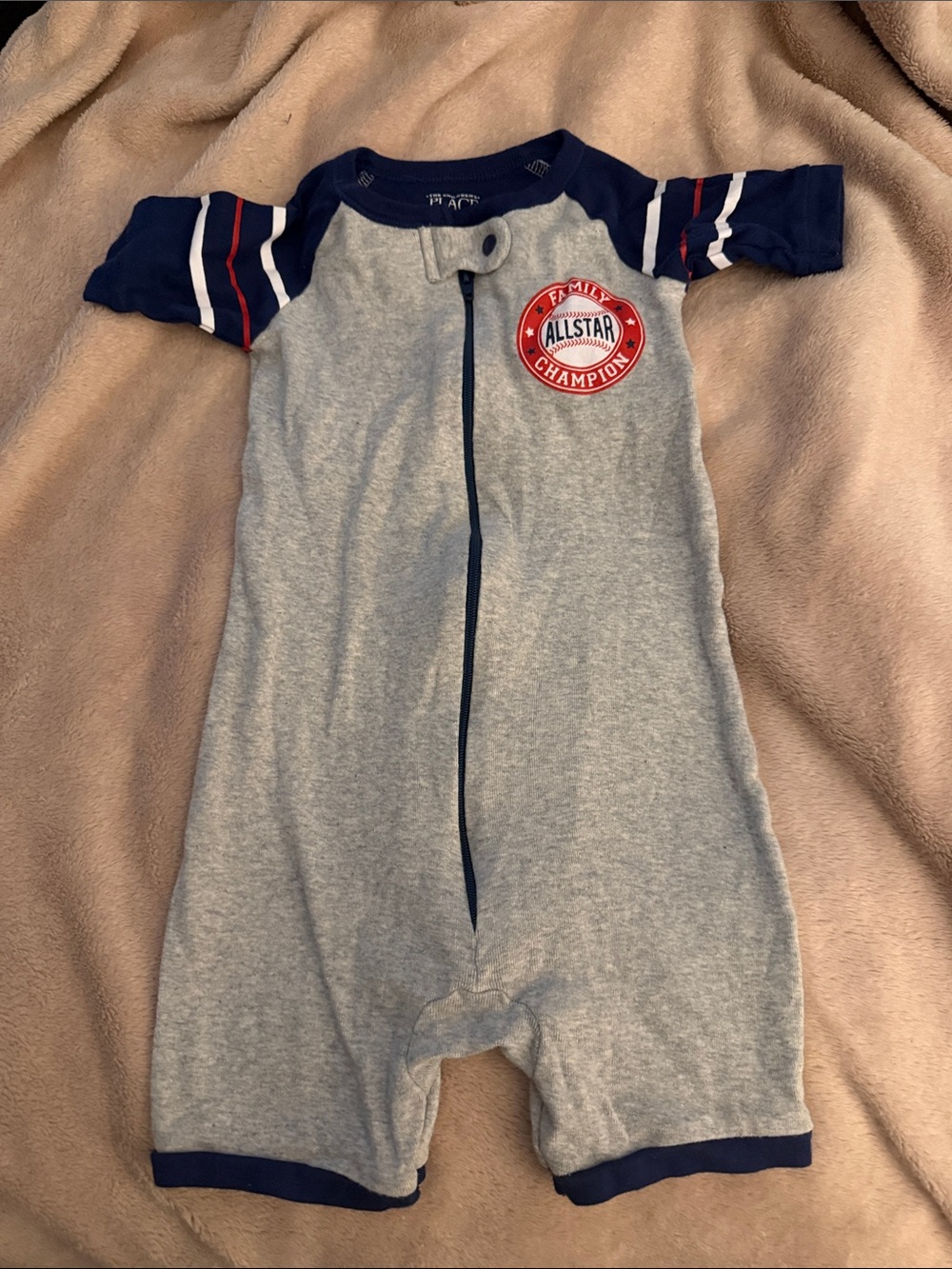 5/$25 The Children's Place Grey & Navy Allstar One-Piece Romper
